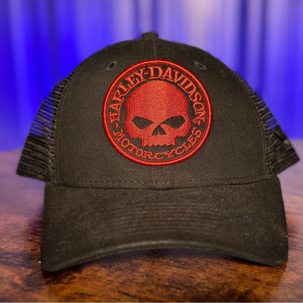 Harley-Davidson Men’s Orange Willie G Skull Trucker Cap